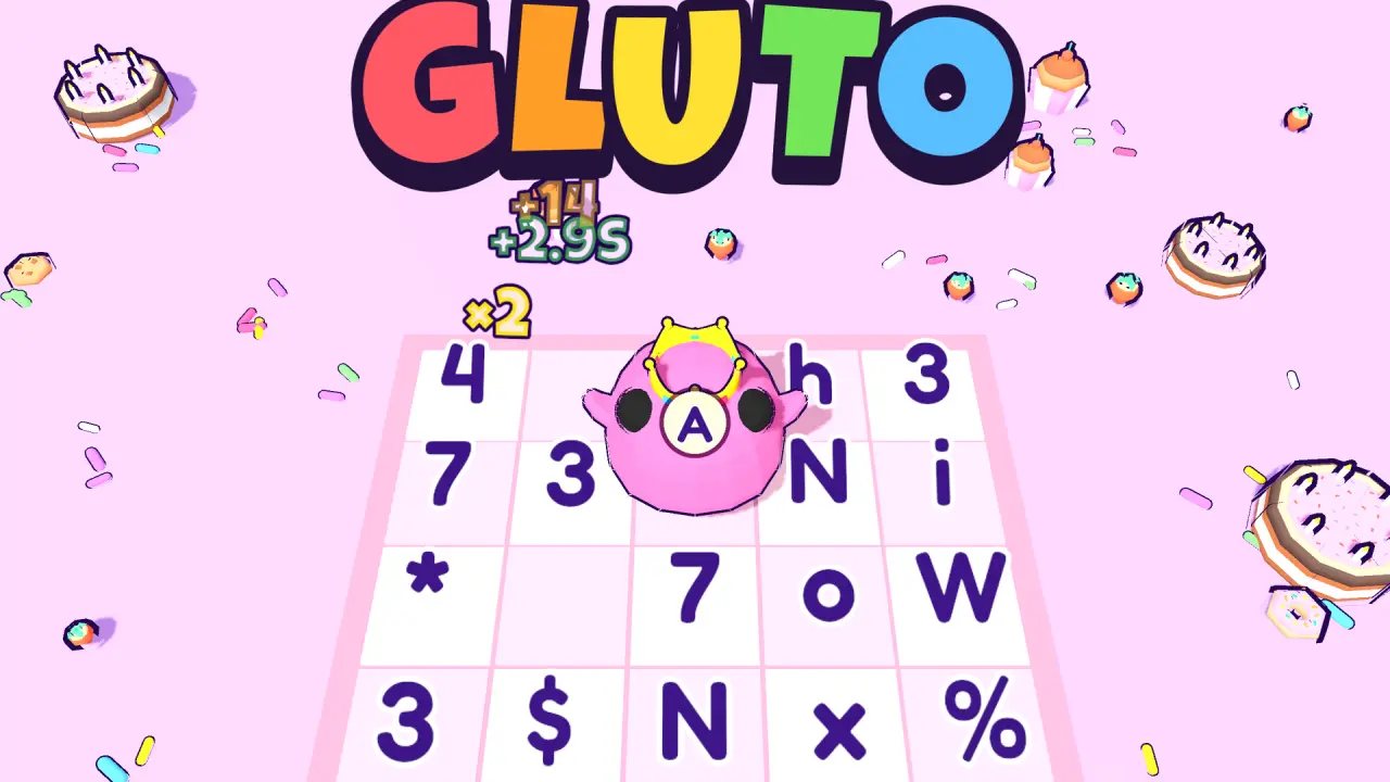 Gluto: the Slime muncher eating an A on the Candy board